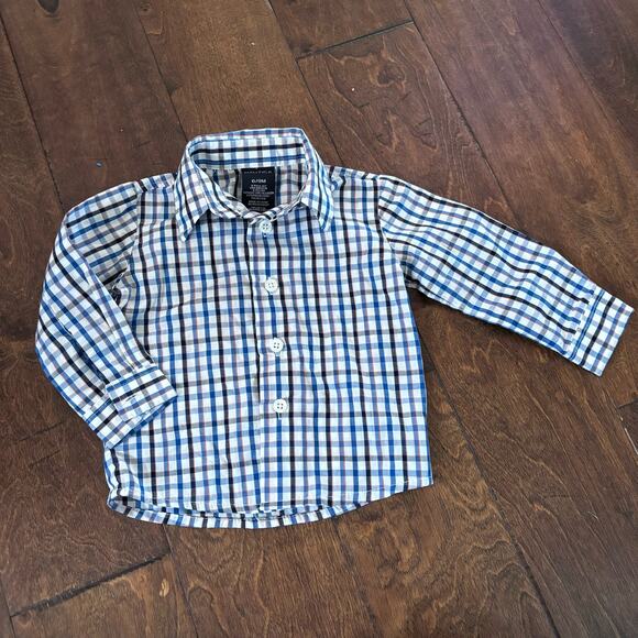 Nautica Boys 6-9 Months Plaid Button Down Collared Shirt Blue Orange - Picture 1 of 5